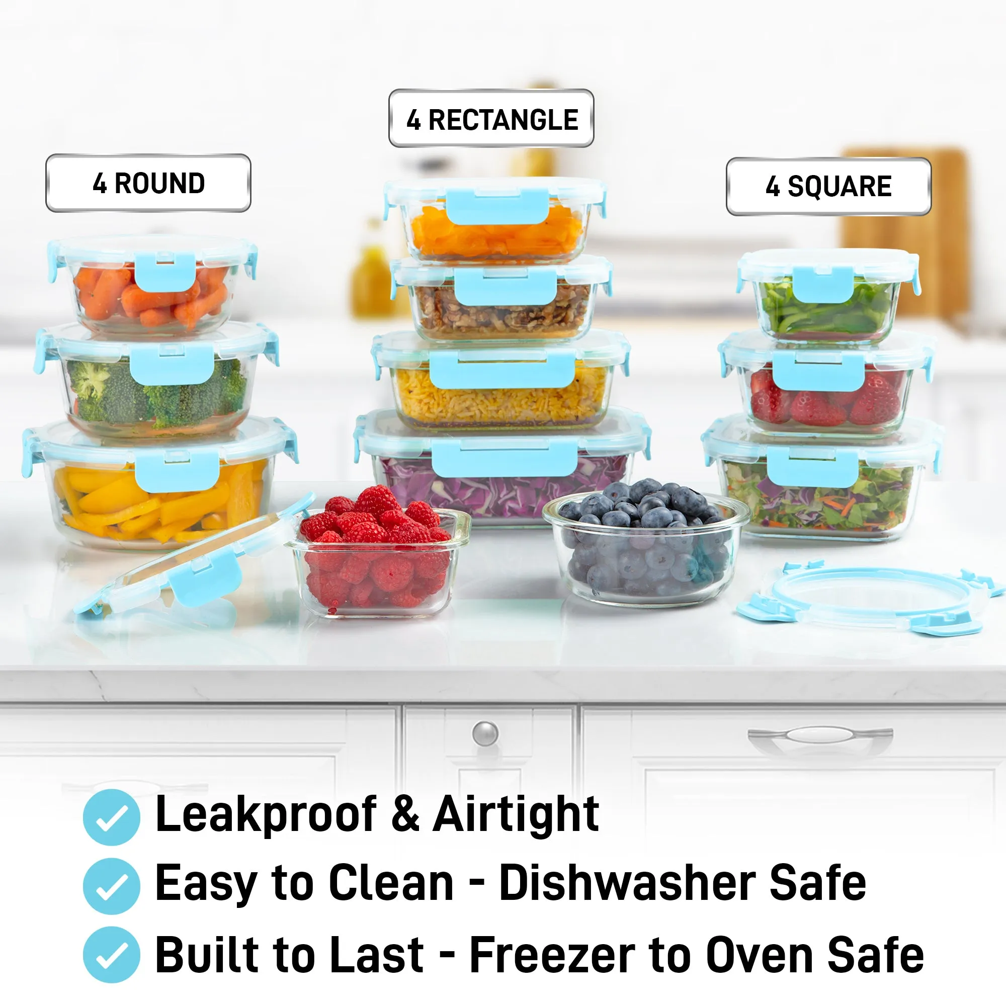 12-Pack Leakproof Glass Storage Containers with Lids