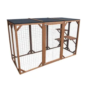 180cm Large Cat Enclosure Wooden Outdoor Cage with 3 Platforms