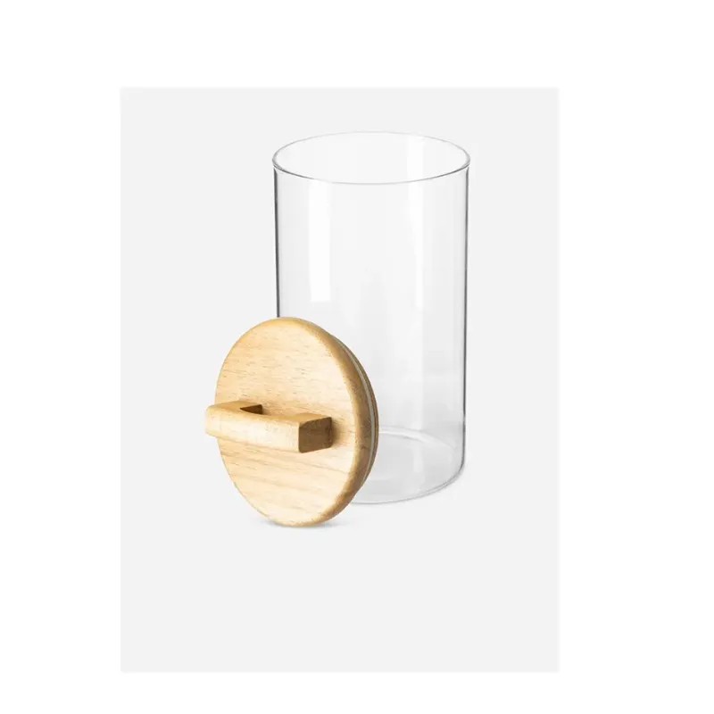 2-Piece Clear Glass Storage Jars With Leakproof Wooden Lid 1988-36