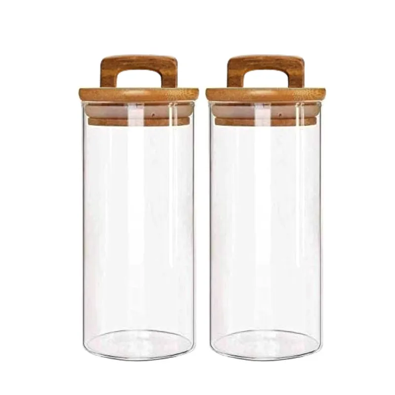 2-Piece Clear Glass Storage Jars With Leakproof Wooden Lid 1988-36