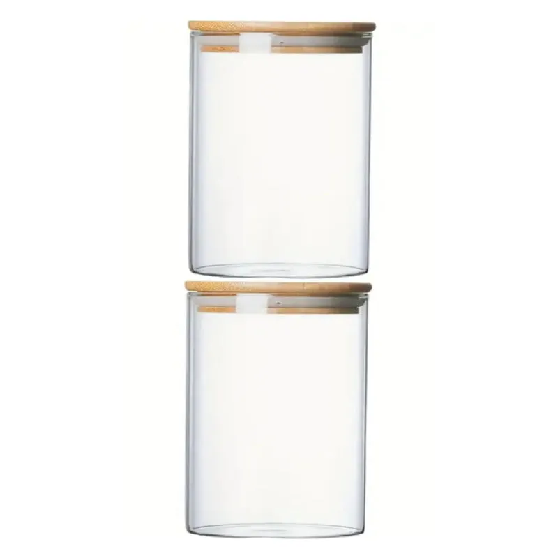 2-Piece Clear Glass Storage Jars With Leakproof Wooden Lid 1988-36