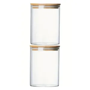2-Piece Clear Glass Storage Jars With Leakproof Wooden Lid 1988-36