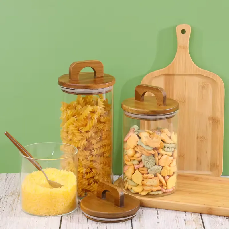 2-Piece Clear Glass Storage Jars With Leakproof Wooden Lid 1988-36
