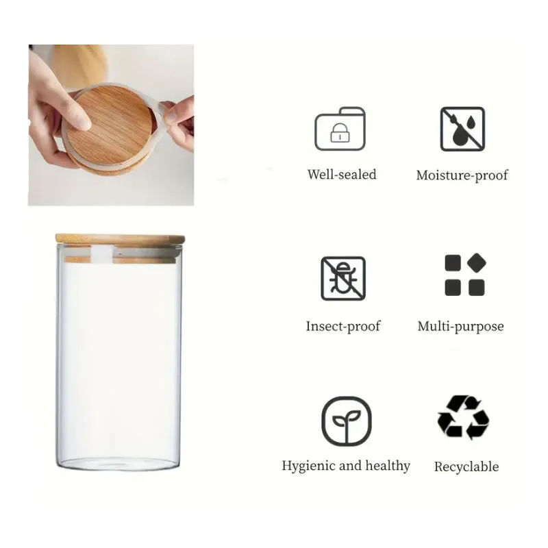 2-Piece Clear Glass Storage Jars With Leakproof Wooden Lid 1988-36