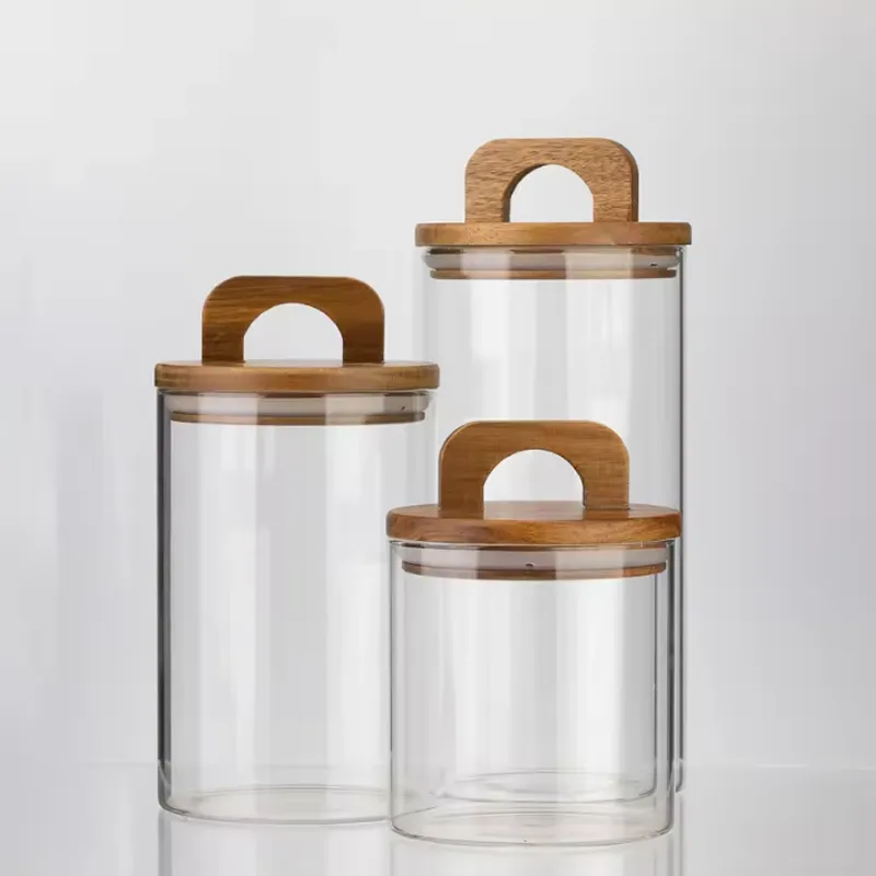 2-Piece Clear Glass Storage Jars With Leakproof Wooden Lid 1988-36