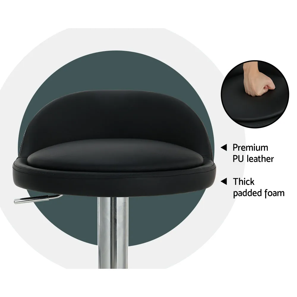 2x Bar Stools | PU Leather | Gas Lift | Black