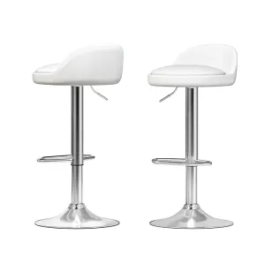 2x Bar Stools | PU Leather | Gas Lift | White