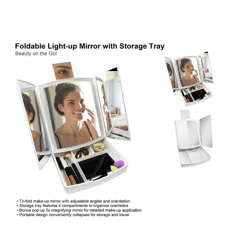 3-In-1 Foldable Led Mirror & Makeup Organizer Ab-50