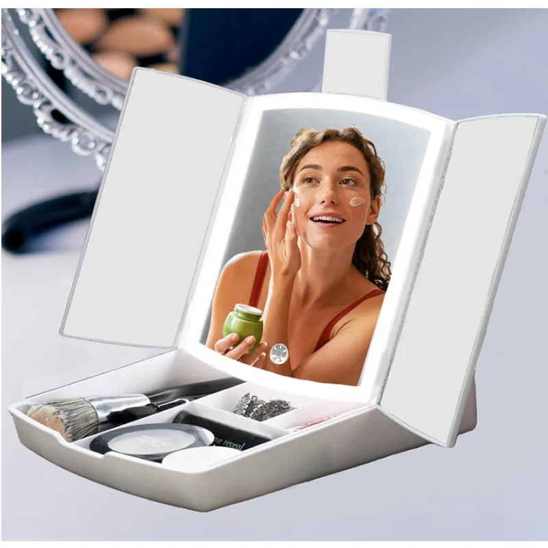 3-In-1 Foldable Led Mirror & Makeup Organizer Ab-50