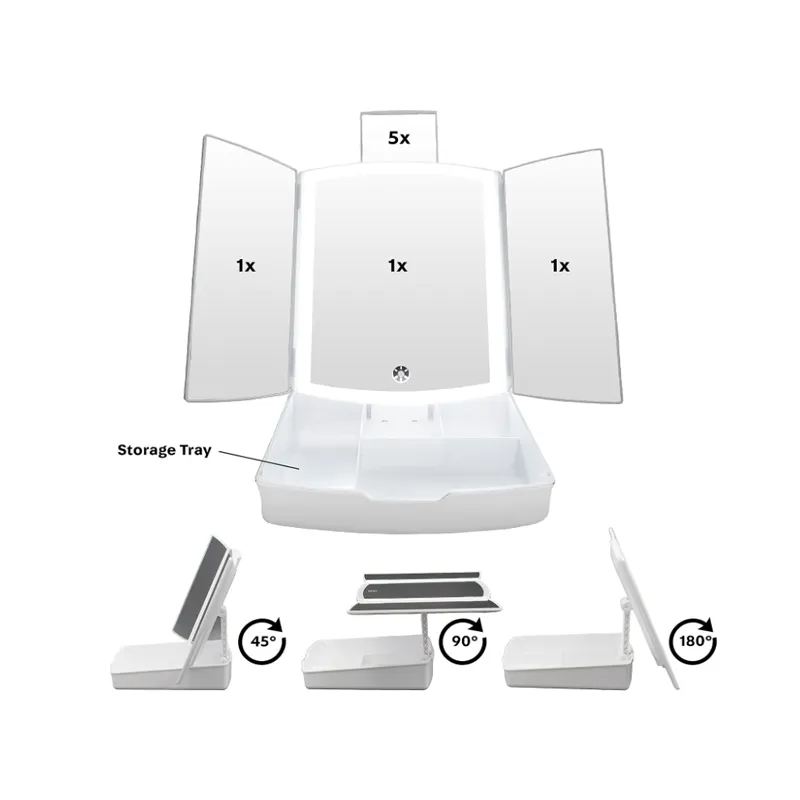 3-In-1 Foldable Led Mirror & Makeup Organizer Ab-50