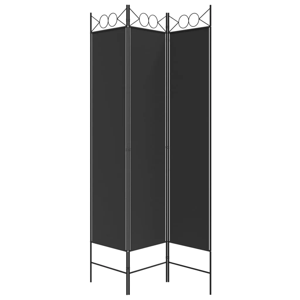 3-Panel Room Divider Black 120x200 cm Fabric