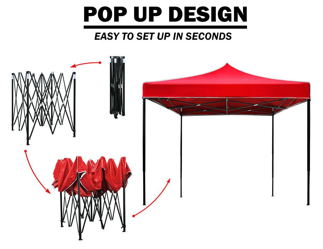 3x3m Pop-Up Gazebo | Outdoor Folding Marquee | Party Camping Market Canopy | Red