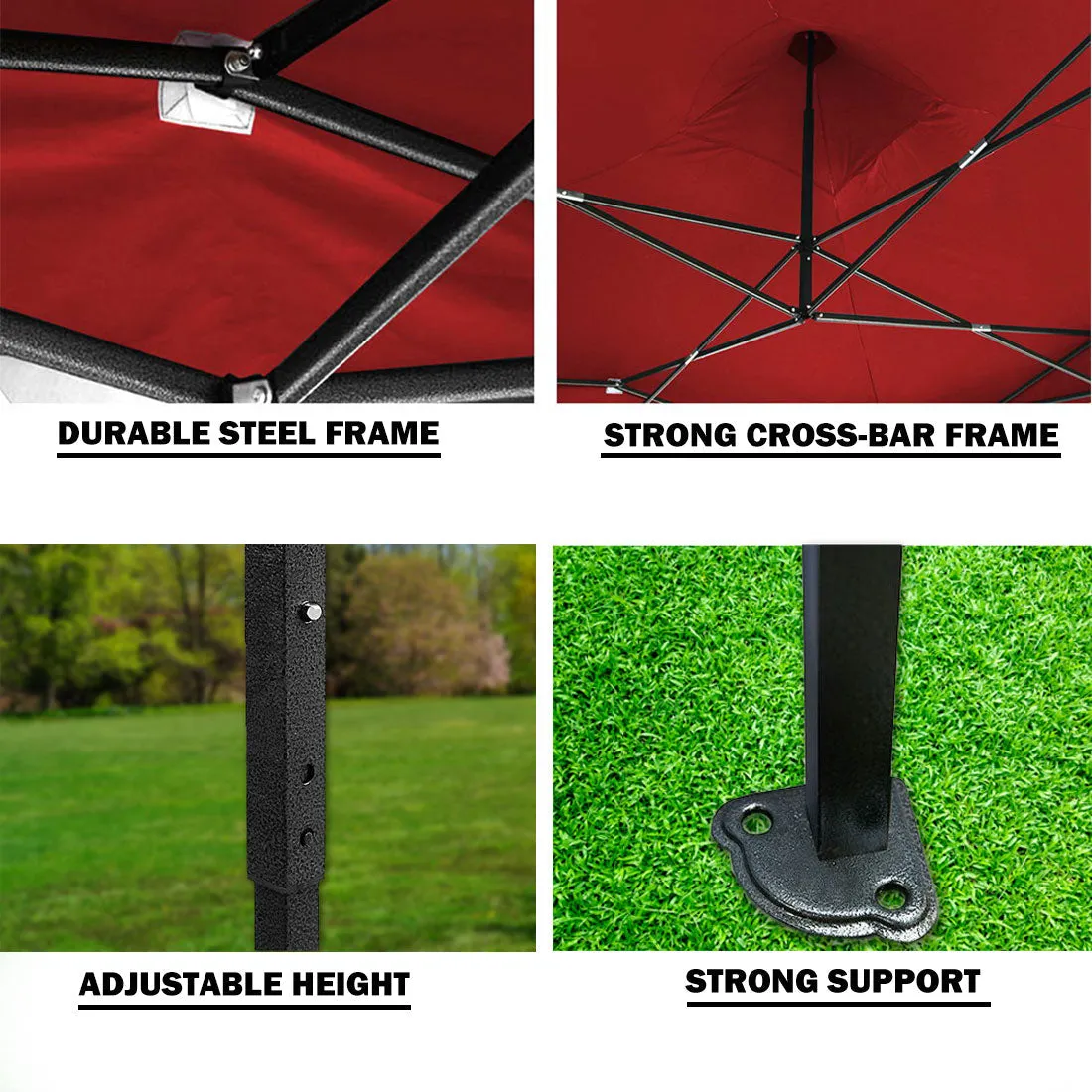 3x3m Pop-Up Gazebo | Outdoor Folding Marquee | Party Camping Market Canopy | Red