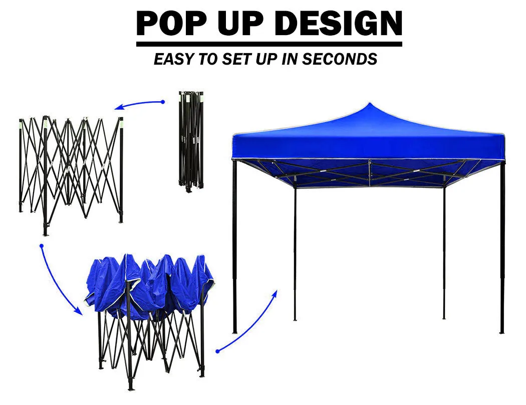 3x3m Pop-Up Gazebo | Outdoor Folding Tent | Marquee Market Canopy | Blue