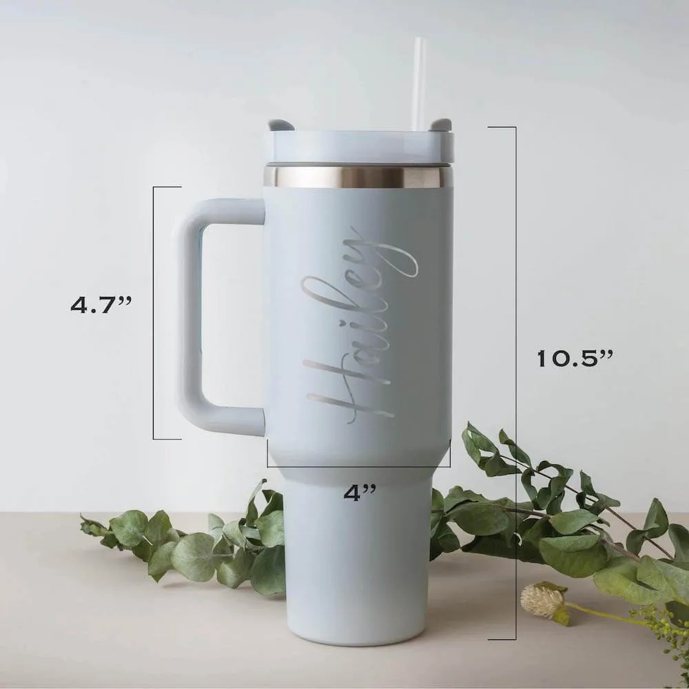 40oz Stainless Steel Tumbler with Handle, Straw, and Lid - Name Design