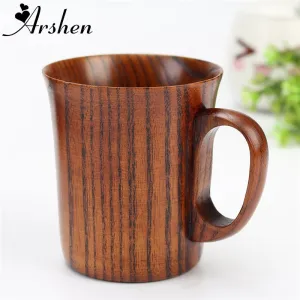 Arshen 300ml Primitive Drinking Mug Handmade Wooden Mug Natural Tea Coffee Beer Drinkware Mug Travel Teaware Kitchen Office Gift