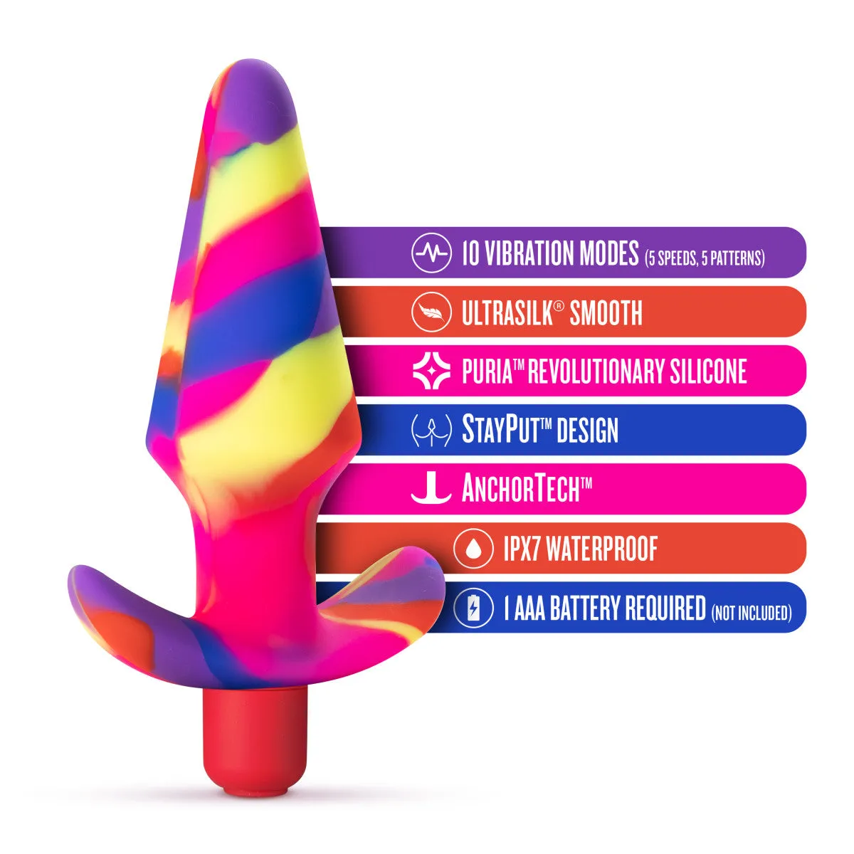Avant By Blush® | Free Spirit Scarlet: Artisan 5 Inch Vibrating Stayput™ Butt Plug - Elegantly Made with Smooth Ultrasilk® Purio™ Silicone