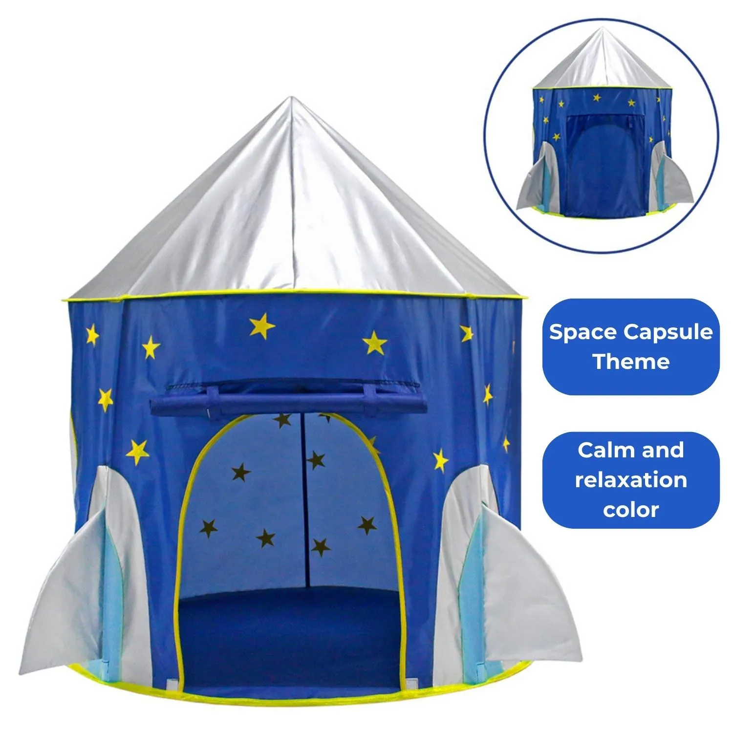 Blue Foldable Kids Space Tent, Indoor Outdoor, Bug-Free