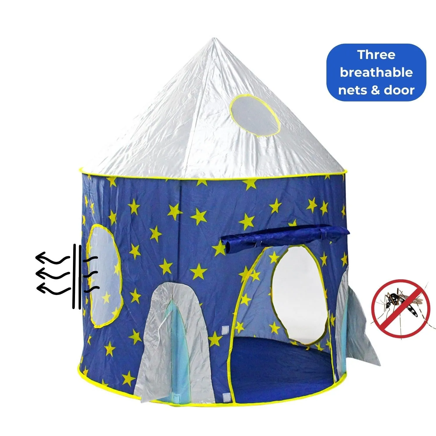 Blue Foldable Kids Space Tent, Indoor Outdoor, Bug-Free