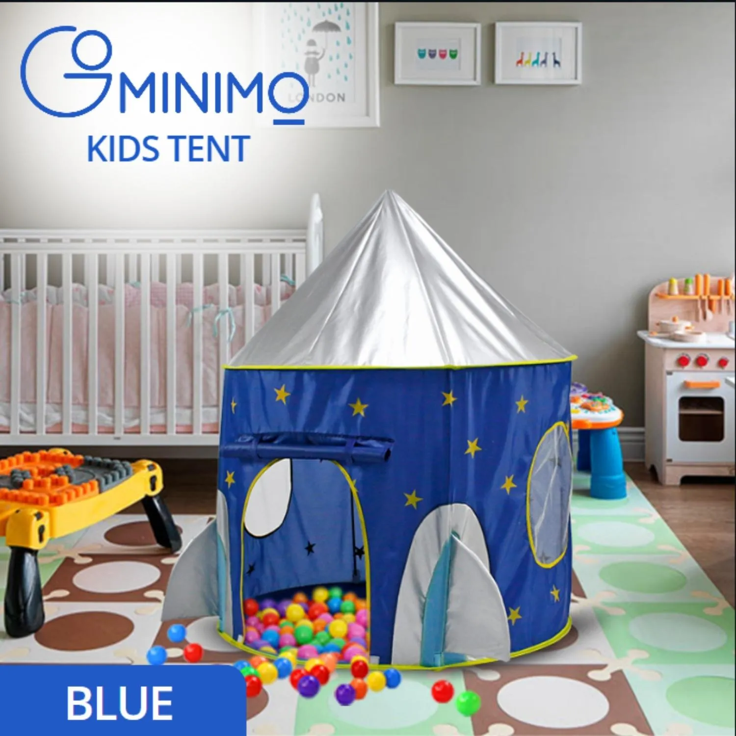 Blue Foldable Kids Space Tent, Indoor Outdoor, Bug-Free