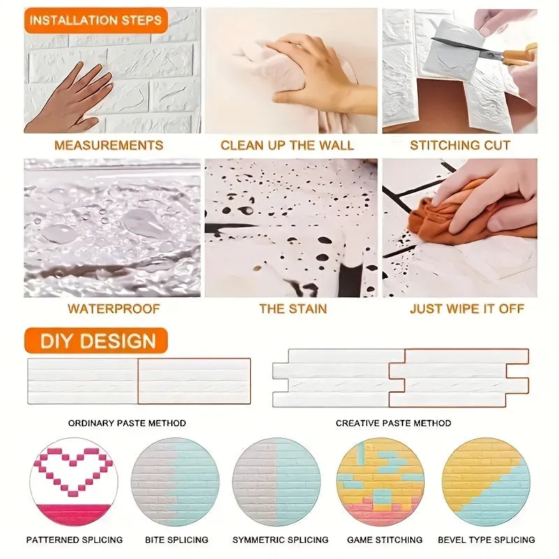 Brick Pattern 3D Wall Tile Stickers  Easy Application  Cleaning