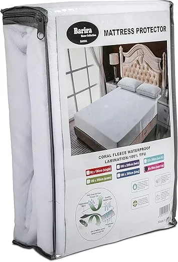 Coral Fleece, BARIRA, Waterproof Mattress Protector, 100% Polyester, White