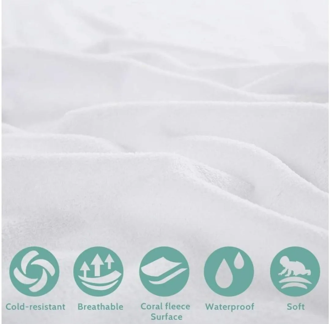 Coral Fleece, BARIRA, Waterproof Mattress Protector, 100% Polyester, White