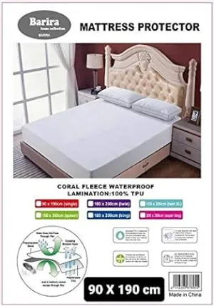 Coral Fleece, BARIRA, Waterproof Mattress Protector, 100% Polyester, White