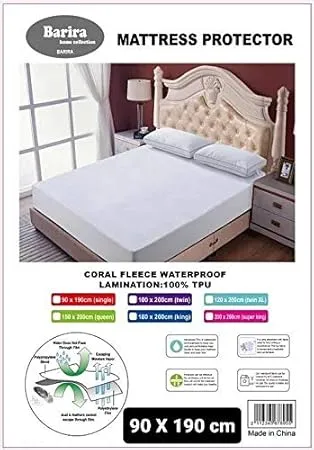 Coral Fleece, BARIRA, Waterproof Mattress Protector, 100% Polyester, White
