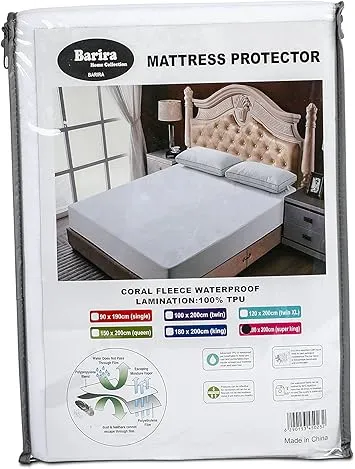 Coral Fleece, BARIRA, Waterproof Mattress Protector, 100% Polyester, White