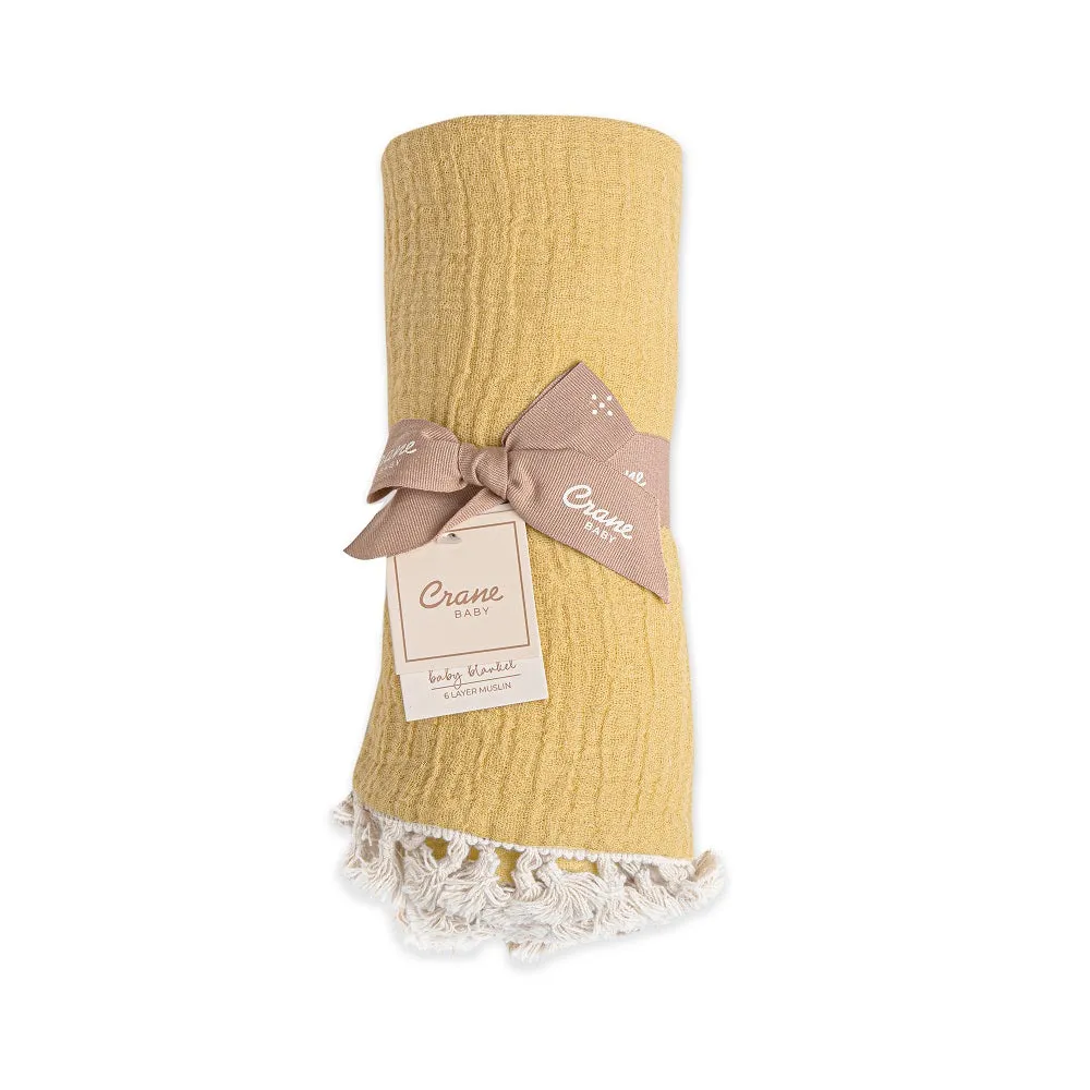 Crane Baby 6 Layer Muslin Blanket - Ochre