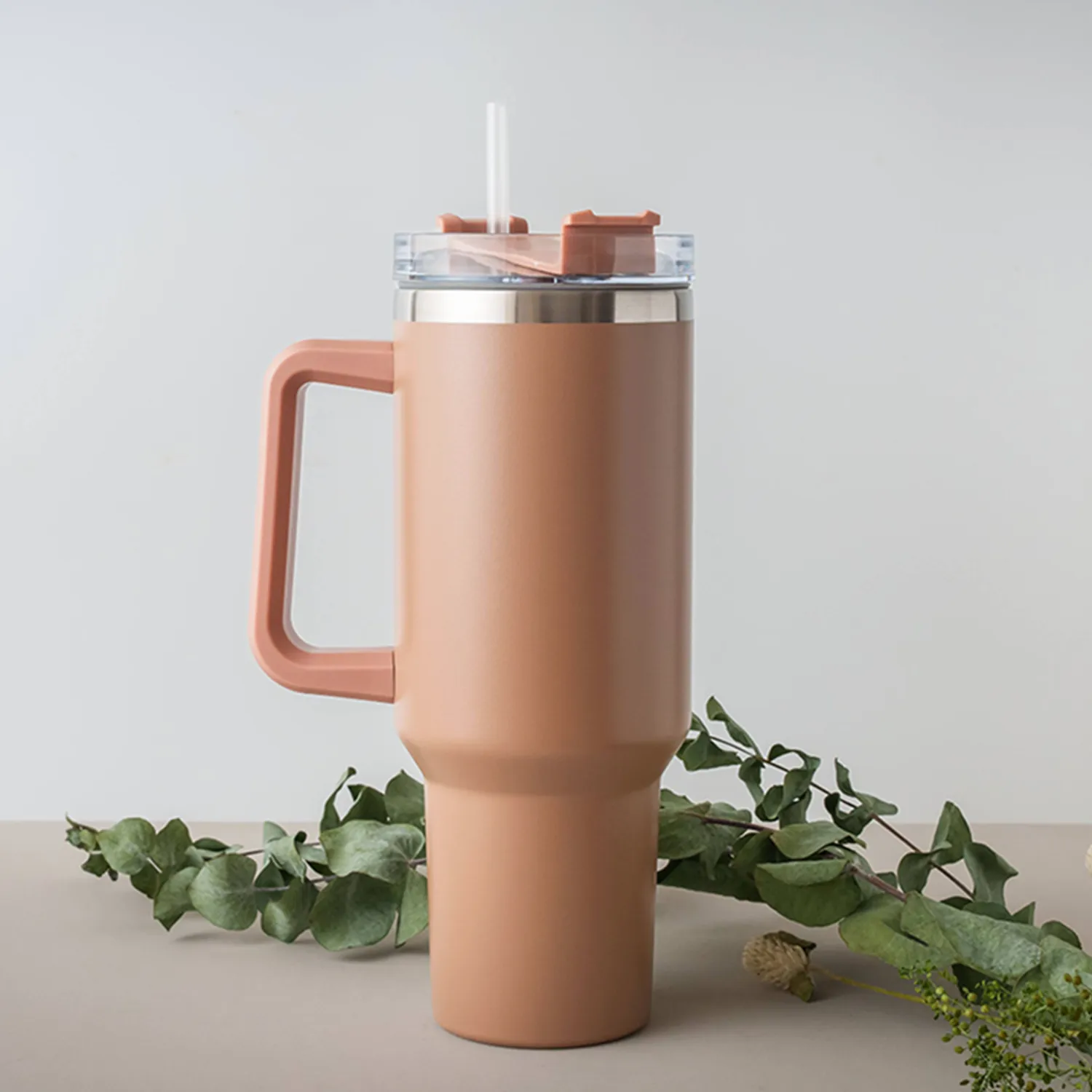 Engraved 40oz Stainless Steel Insulated Tumbler with Handle, Straw, and Lid - Couple Design