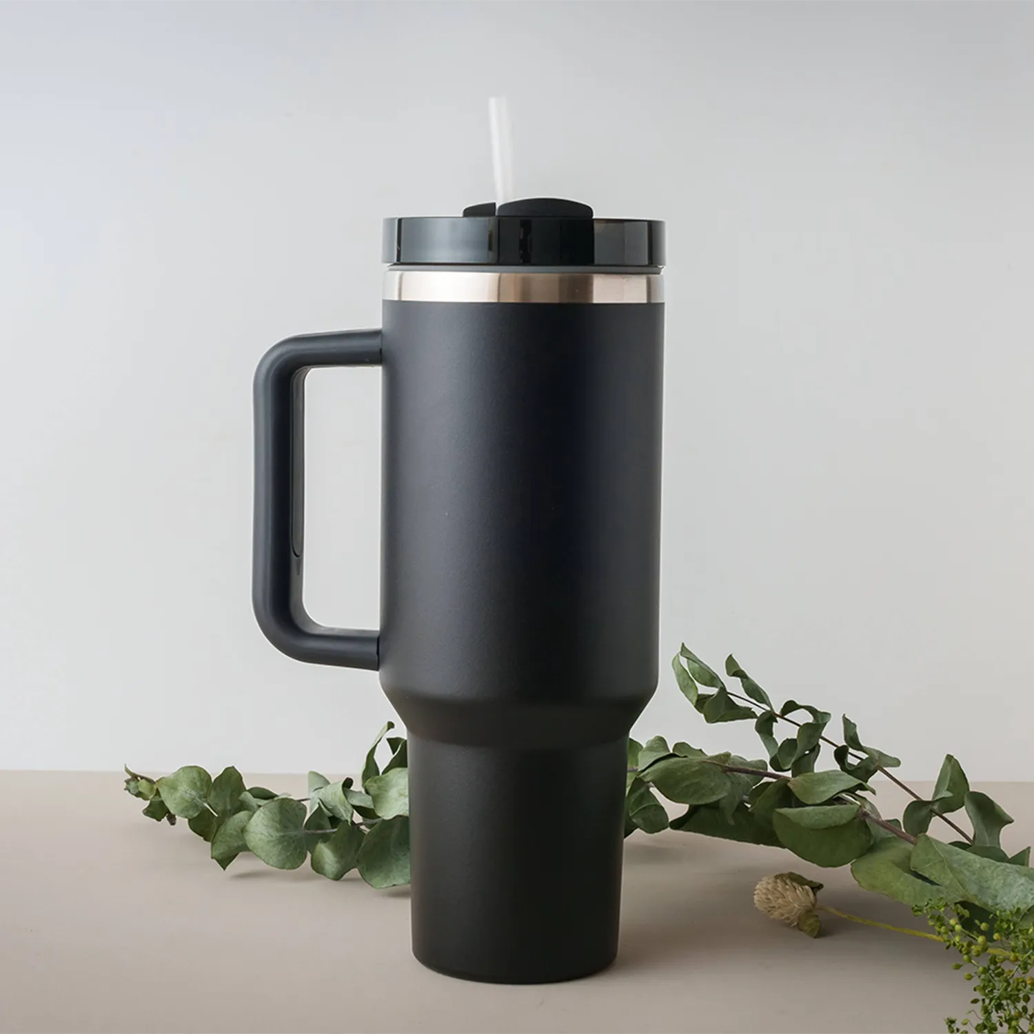 Engraved 40oz Stainless Steel Insulated Tumbler with Handle, Straw, and Lid - Couple Design