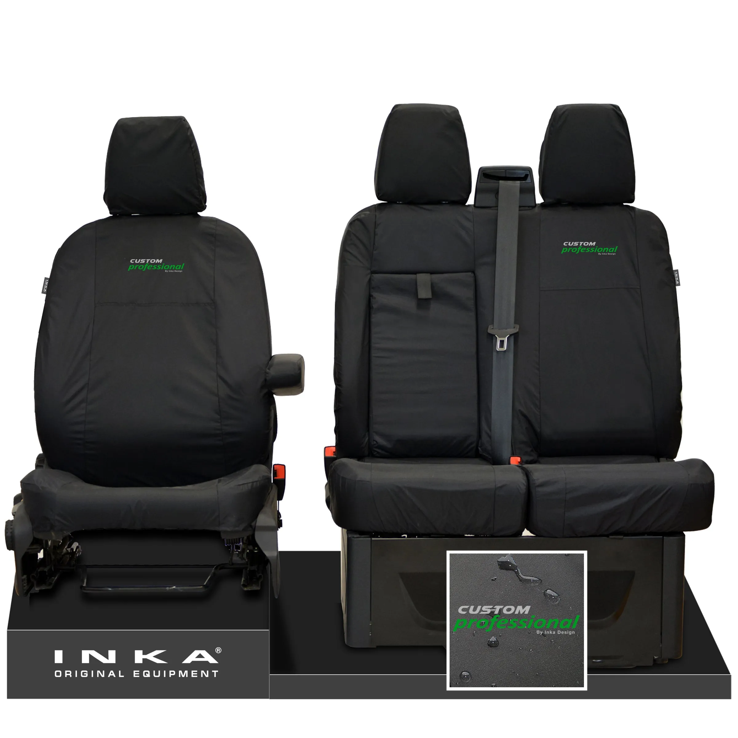 Ford Transit Custom INKA Front Set 1 2 Tailored Waterproof Seat Covers Black MY-12-23 (Choice of 7 Colours)