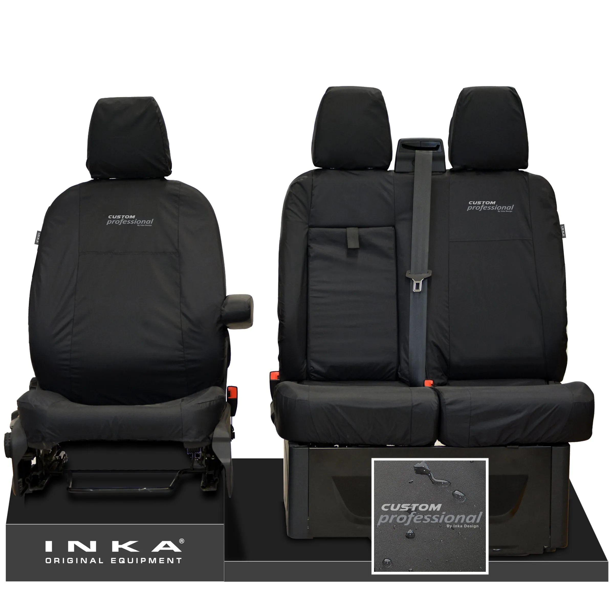 Ford Transit Custom INKA Front Set 1 2 Tailored Waterproof Seat Covers Black MY-12-23 (Choice of 7 Colours)