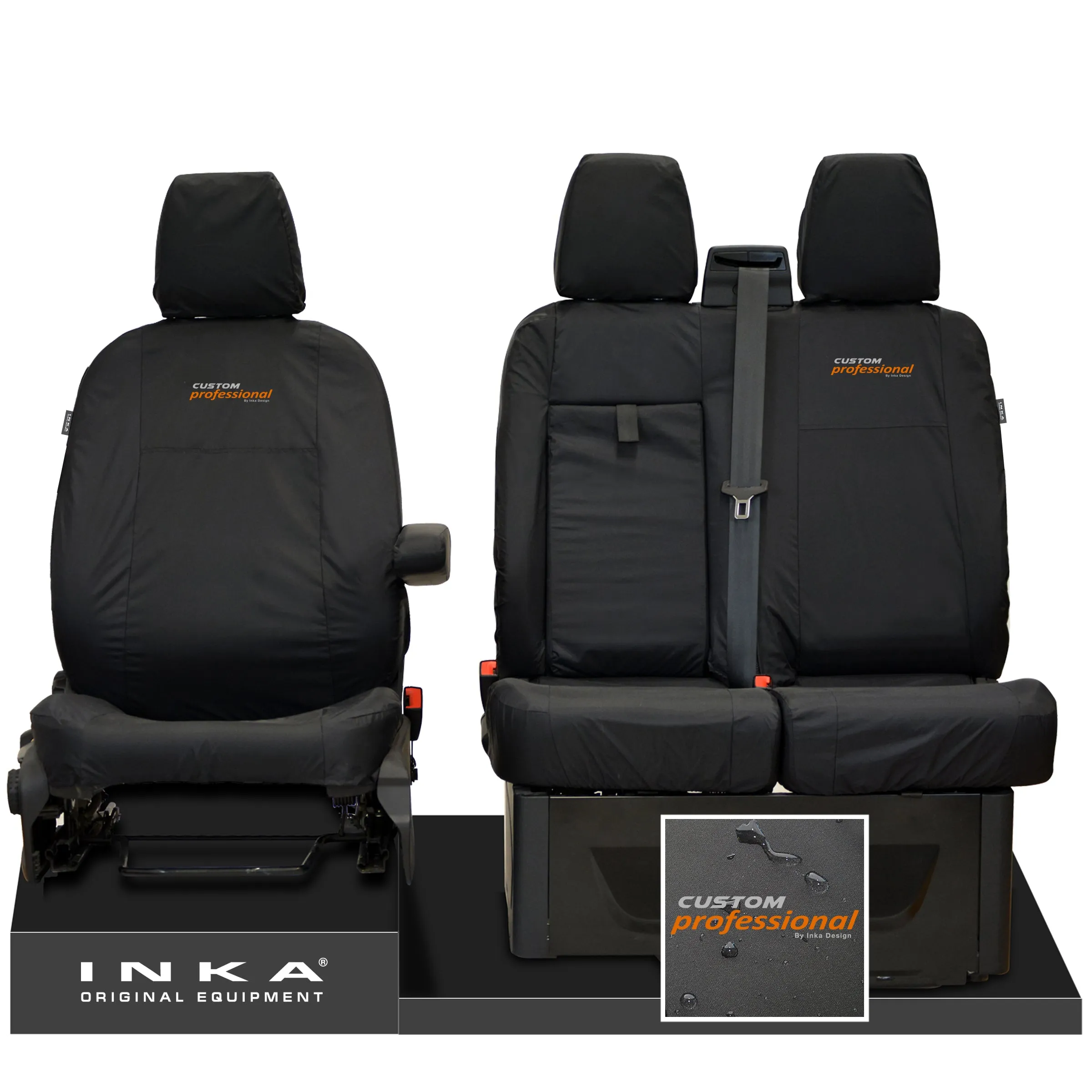 Ford Transit Custom INKA Front Set 1 2 Tailored Waterproof Seat Covers Black MY-12-23 (Choice of 7 Colours)