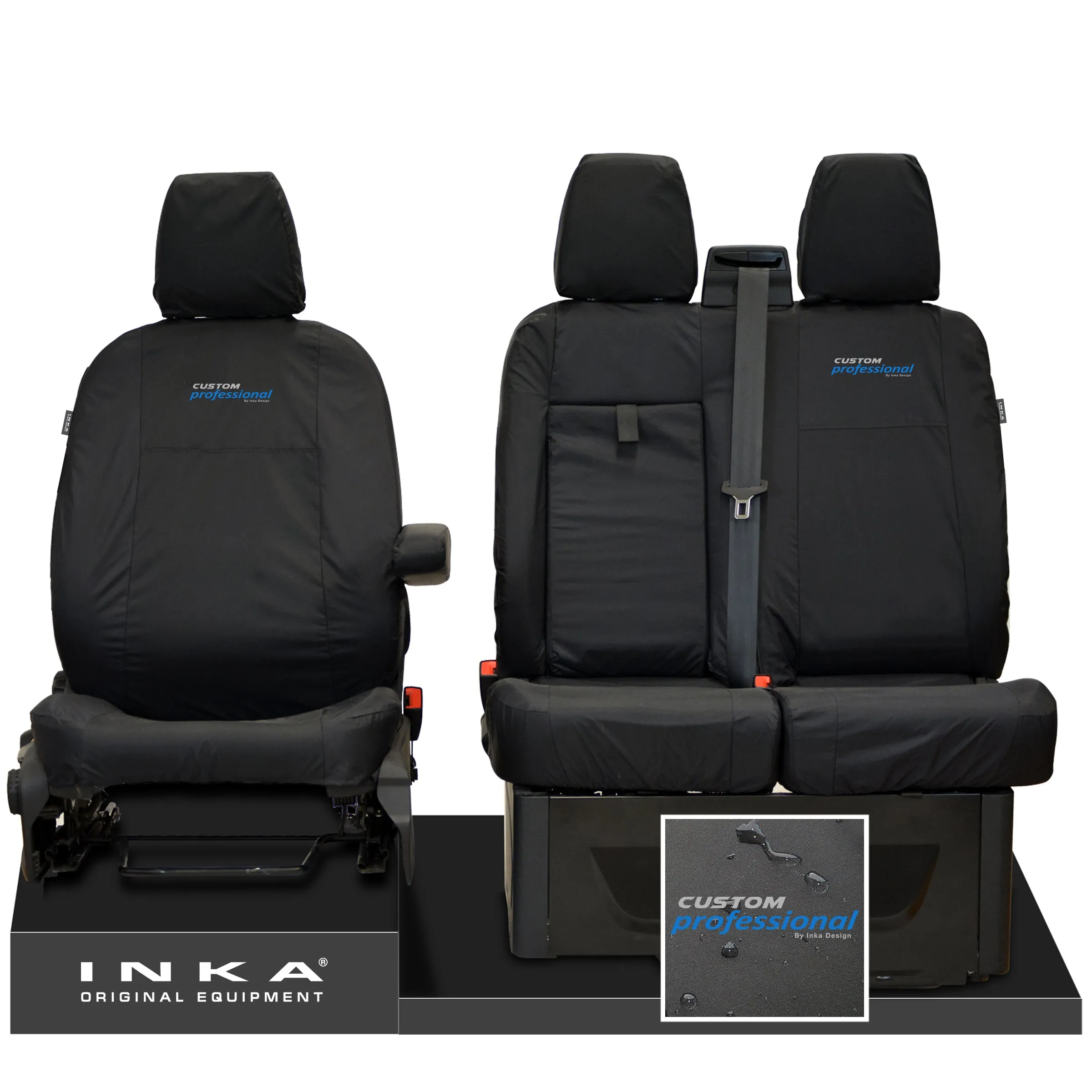 Ford Transit Custom INKA Front Set 1 2 Tailored Waterproof Seat Covers Black MY-12-23 (Choice of 7 Colours)