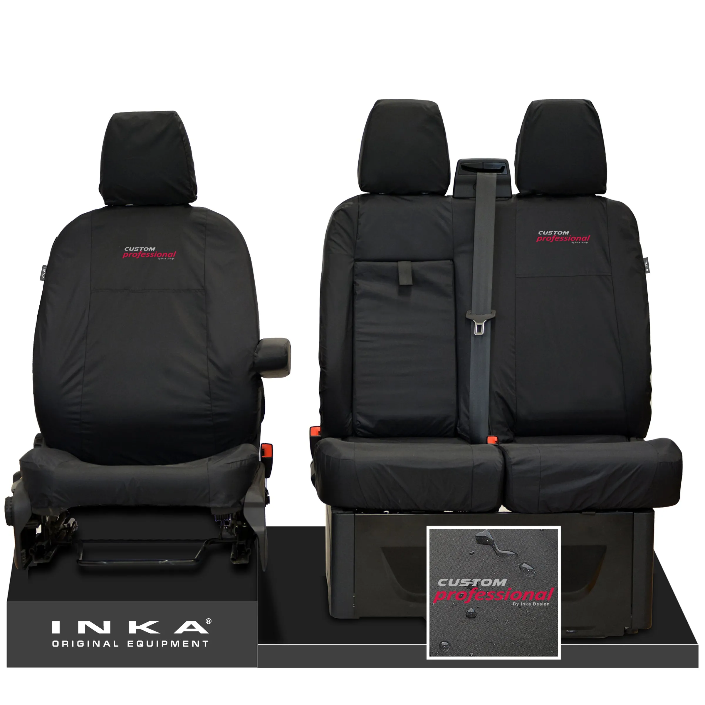 Ford Transit Custom INKA Front Set 1 2 Tailored Waterproof Seat Covers Black MY-12-23 (Choice of 7 Colours)