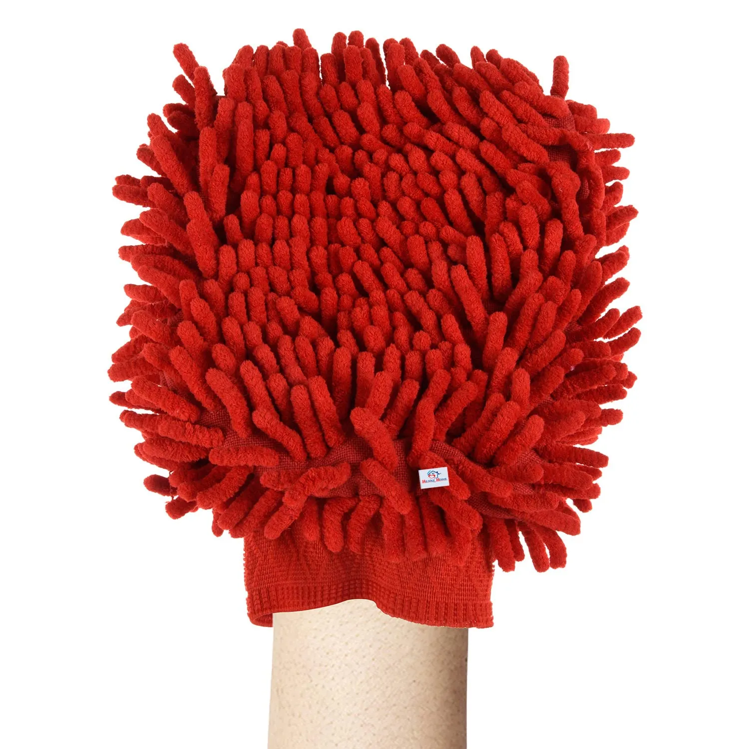 Heart Home Chenille Mitts|Microfiber Cleaning Gloves|Inside Waterproof Cloth Gloves|100 Gram Weighted Hand Duster|Chenille Gloves for Car|Glass|Pack of 2 (Red & Pink)