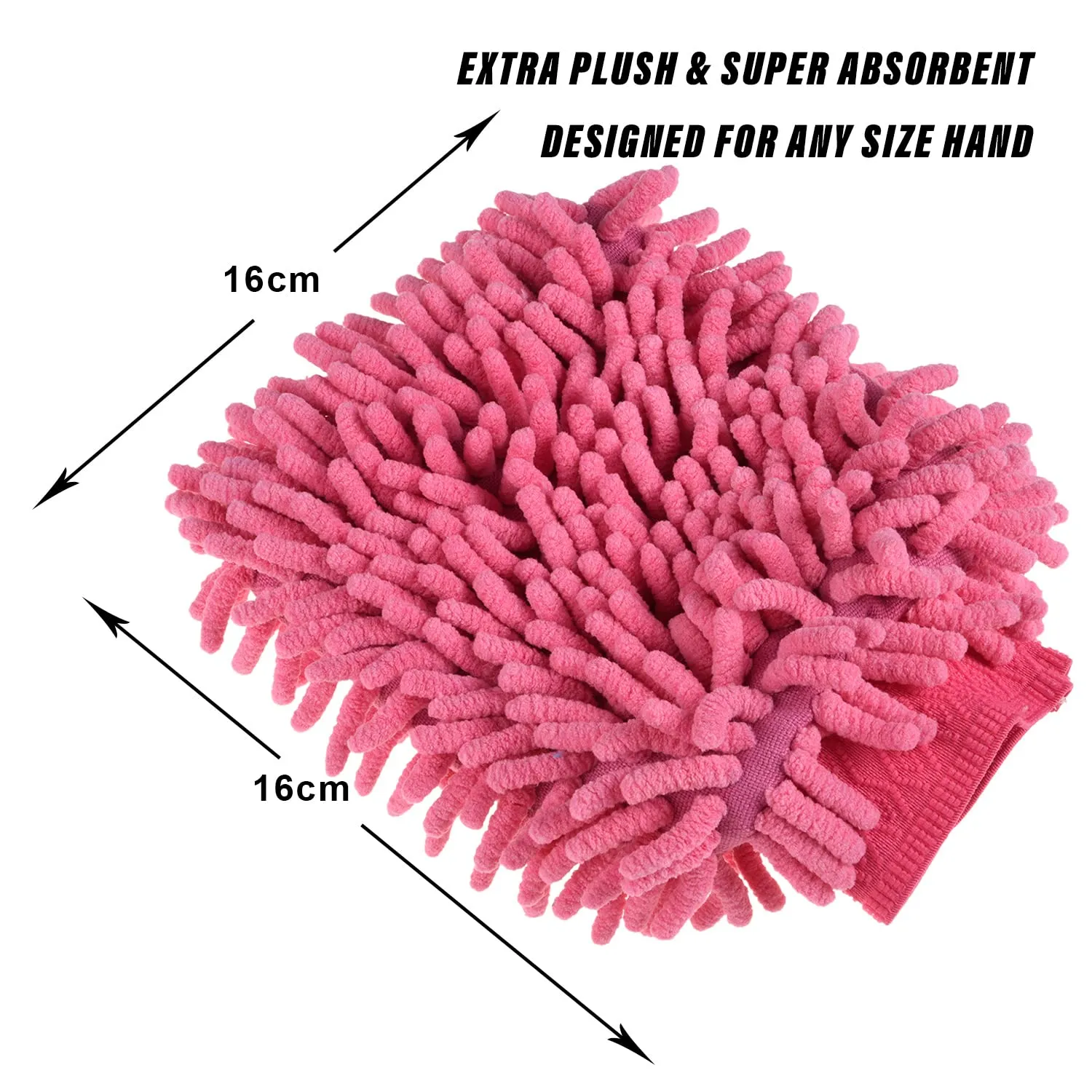 Heart Home Chenille Mitts|Microfiber Cleaning Gloves|Inside Waterproof Cloth Gloves|100 Gram Weighted Hand Duster|Chenille Gloves for Car|Glass|Pack of 2 (Red & Pink)