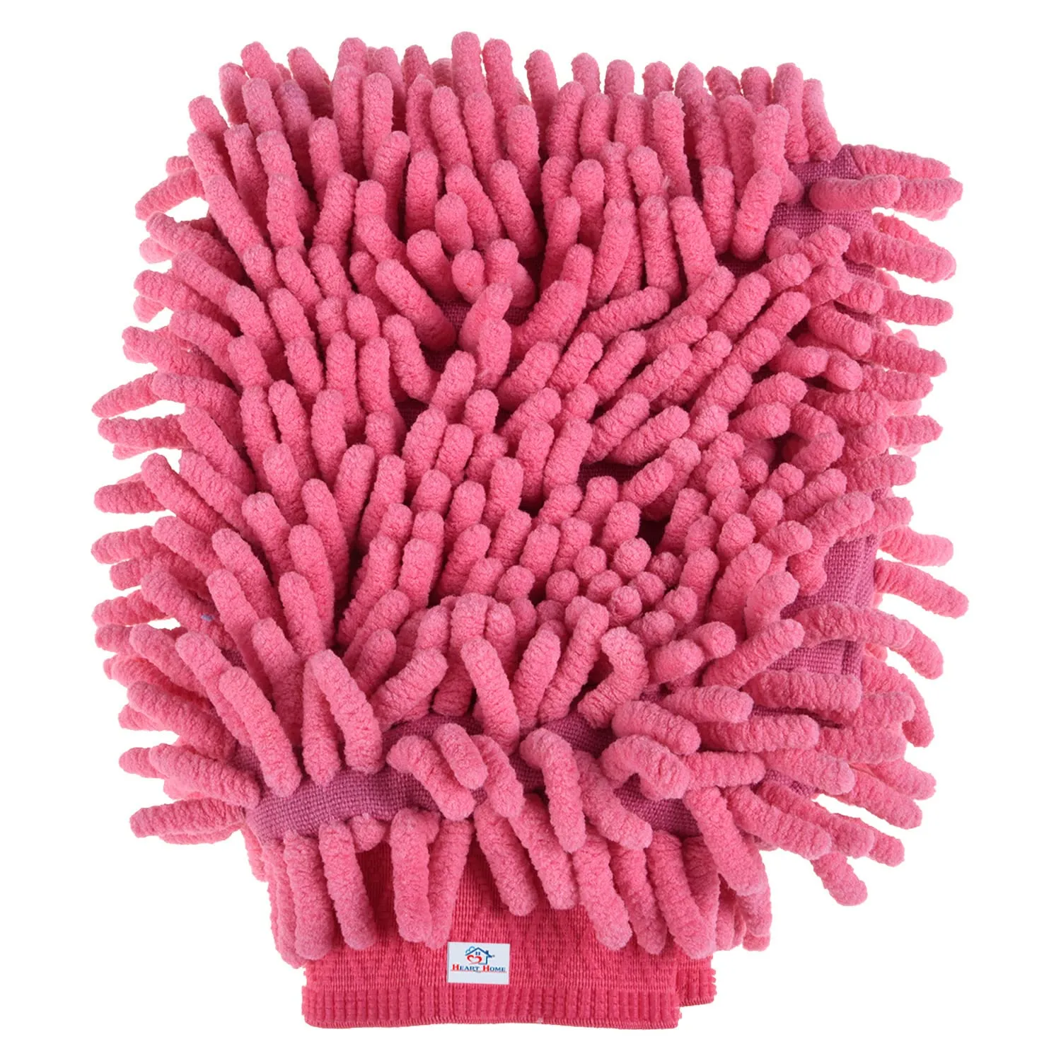 Heart Home Chenille Mitts|Microfiber Cleaning Gloves|Inside Waterproof Cloth Gloves|100 Gram Weighted Hand Duster|Chenille Gloves for Car|Glass|Pack of 5 (Pink)