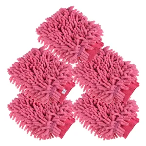 Heart Home Chenille Mitts|Microfiber Cleaning Gloves|Inside Waterproof Cloth Gloves|100 Gram Weighted Hand Duster|Chenille Gloves for Car|Glass|Pack of 5 (Pink)
