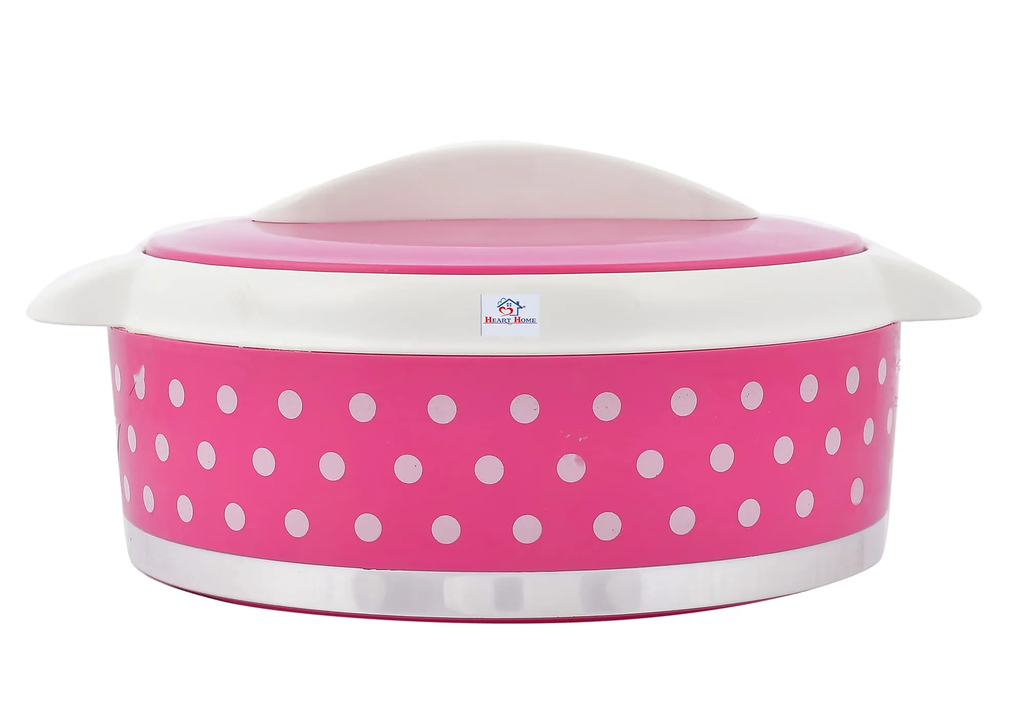 Heart Home Dot Printed BPA Free Food Grade Inner Stainless Steel Casserole Keeps Chapati, Food, Curry with Lid, 1500ml (Pink)-HS42KUBMART25026