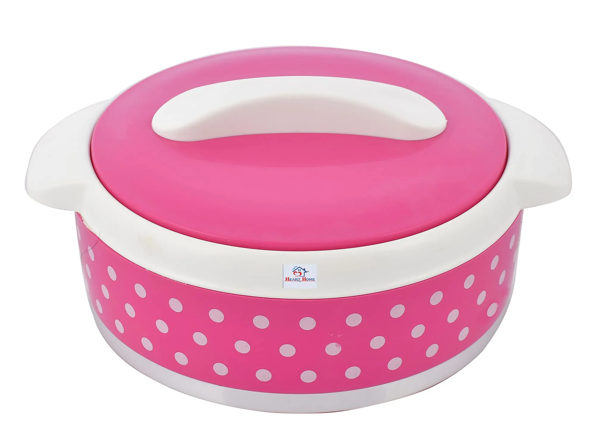 Heart Home Dot Printed BPA Free Food Grade Inner Stainless Steel Casserole Keeps Chapati, Food, Curry with Lid, 1500ml (Pink)-HS42KUBMART25026