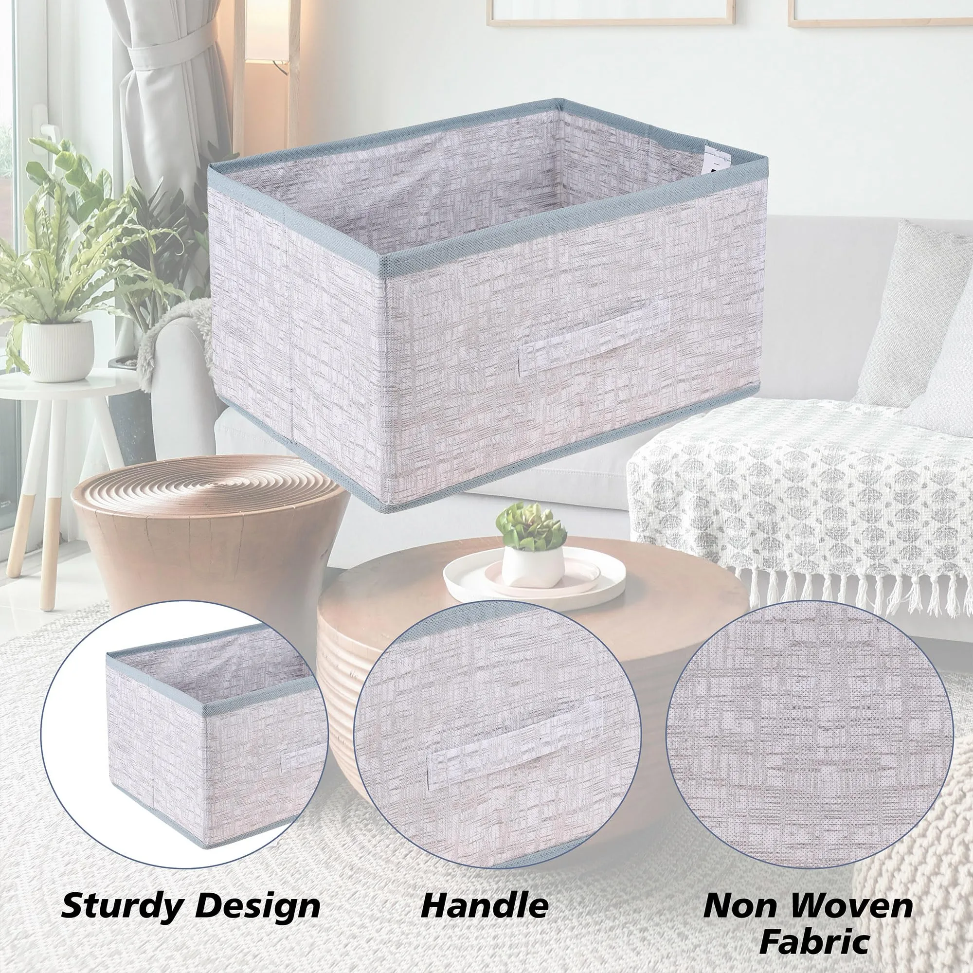 Heart Home Drawer Storage Box|Storage Bin for Clothes|Wardrobe Organizer for Books|Closet Box with Handle|Non-Woven Storage Box|Jute Printed Storage Box|Gray