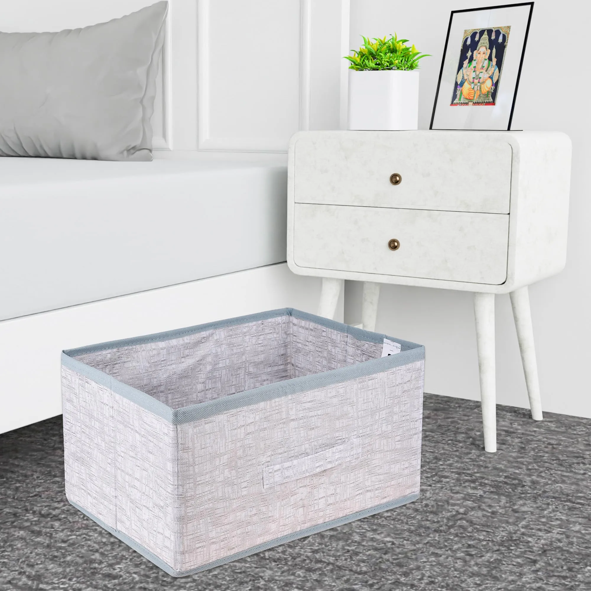 Heart Home Drawer Storage Box|Storage Bin for Clothes|Wardrobe Organizer for Books|Closet Box with Handle|Non-Woven Storage Box|Jute Printed Storage Box|Gray