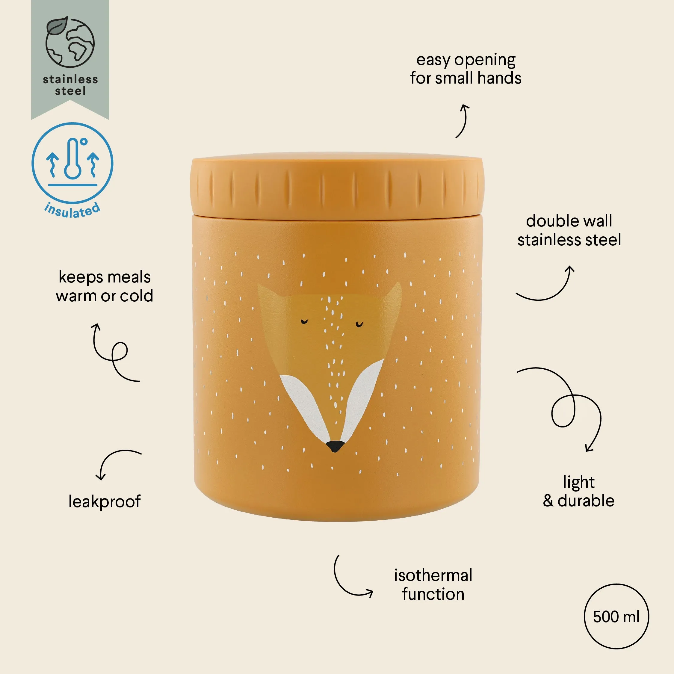 Insulated Lunch Pot For School or Out and About  500ml - Mr. Fox