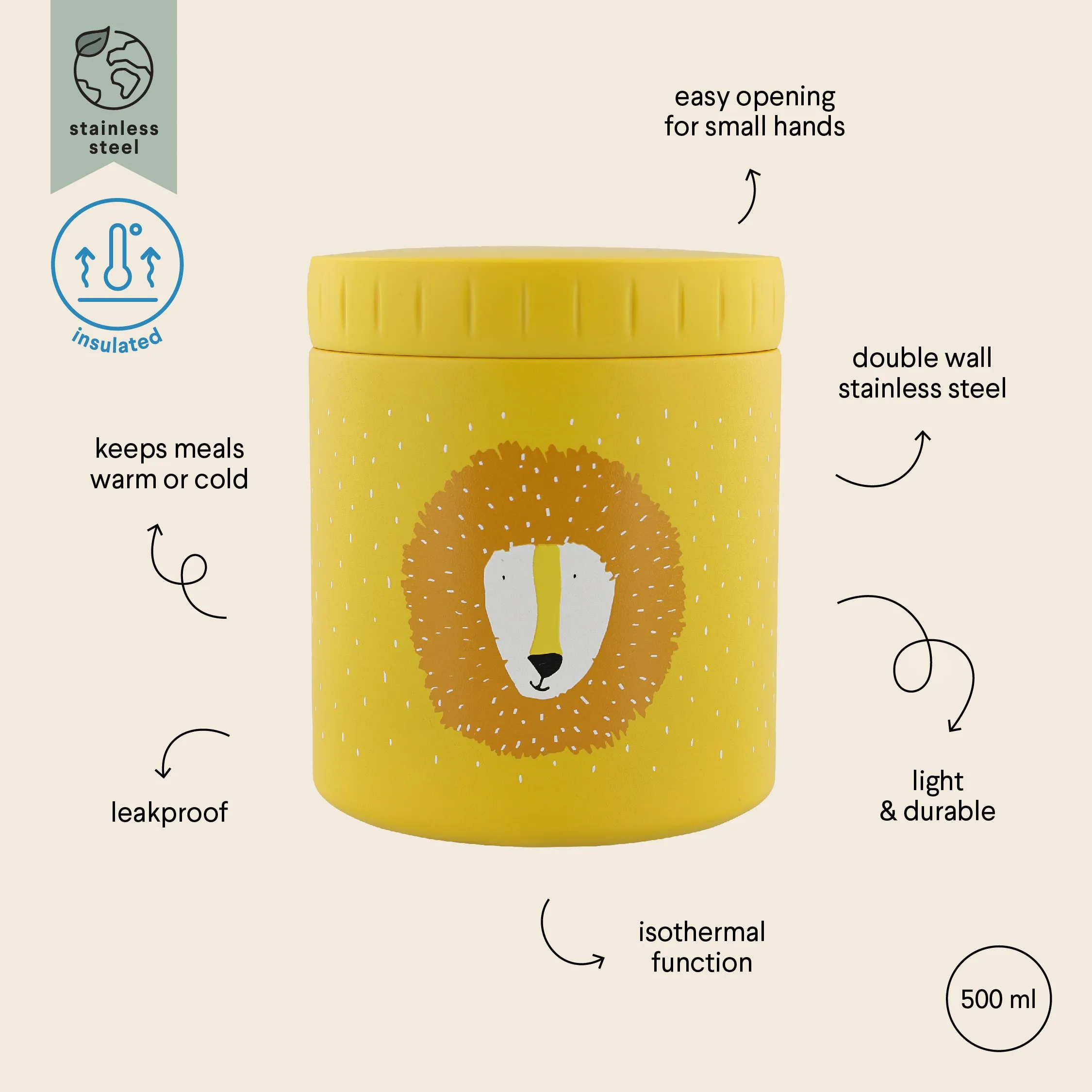 Insulated Lunch Pot For School or Out and About  500ml - Mr. Lion