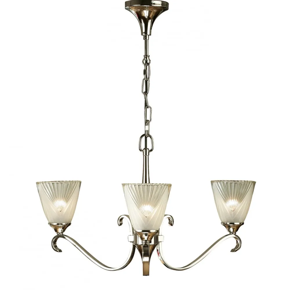Interiors 1900 63440 Columbia Nickel 3 Light Pendant Deco Glass