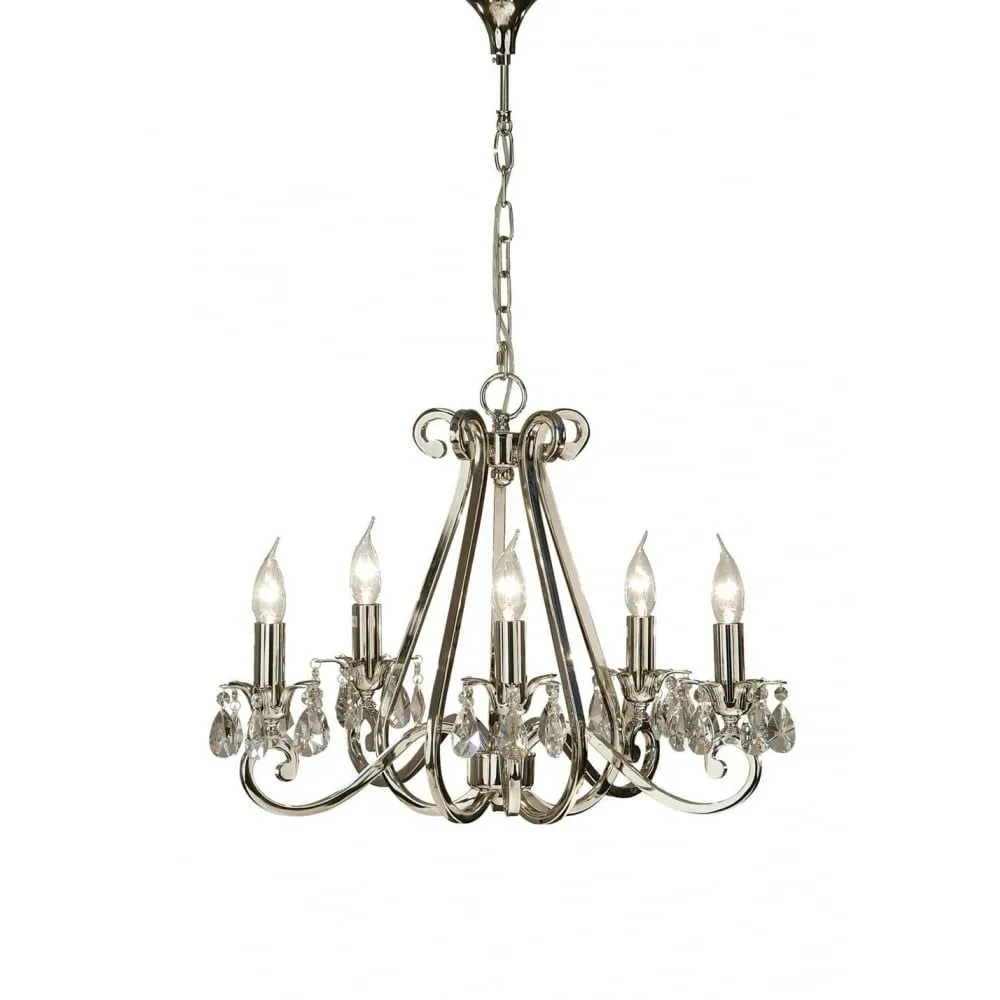 Interiors 1900 UL1P5N Oksana 5 Light Chandelier Polished Nickel Lead Crystal